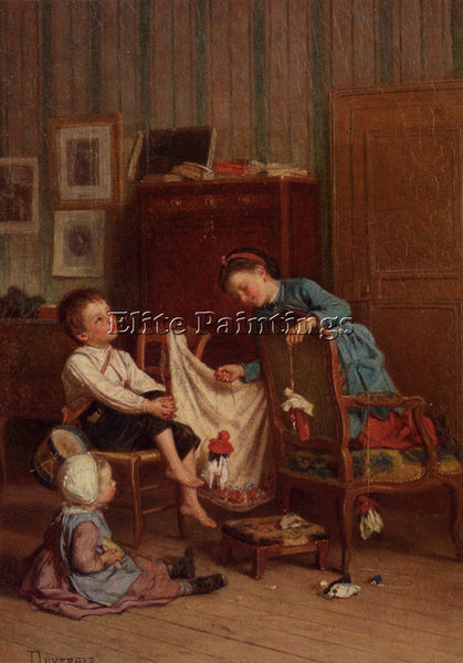 THEOPHILE-EMMANUEL DUVERGER THE PUPPET SHOW ARTIST PAINTING HANDMADE OIL CANVAS