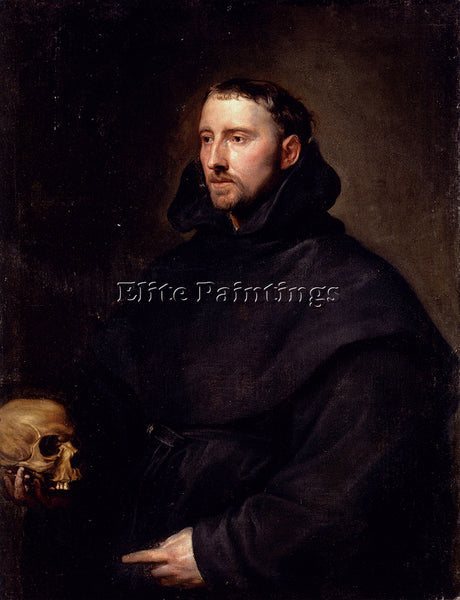 SIR ANTONY VAN DYCK PORTRAIT MONK BENEDICTINE ORDER HOLDING SKULL ARTIST CANVAS
