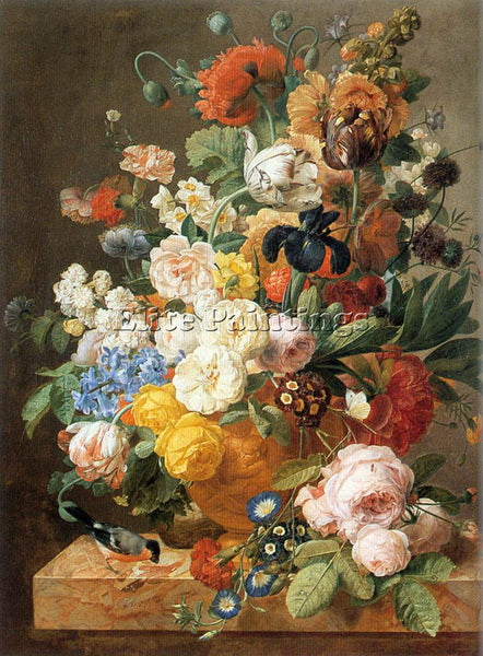 ELIAERTS JAN FRANS BOUQUET OF FLOWERS IN A SCULPTED VASE ARTIST PAINTING CANVAS