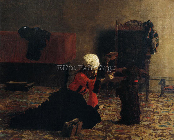 THOMAS EAKINS ELIZABETH CROWELL WITH A DOG ARTIST PAINTING REPRODUCTION HANDMADE