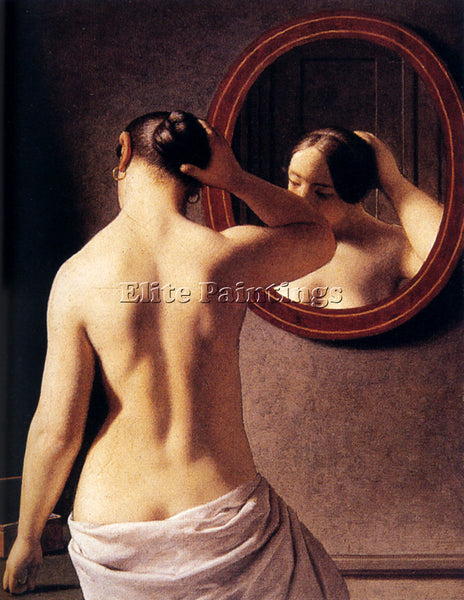 CHRISTOFFER WILHELM ECKERSBERG  WOMAN STANDING IN FRONT OF A MIRROR PAINTING OIL