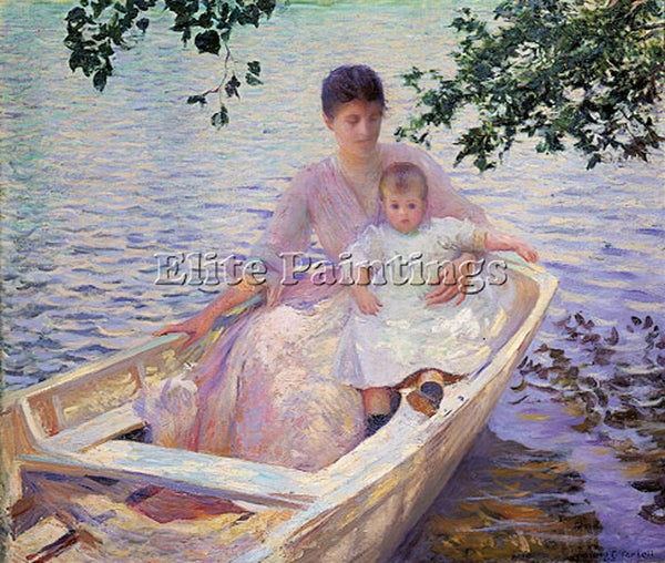 EDMUND CHARLES TARBELL MOTHER AND CHILD IN A BOAT MFA ARTIST PAINTING HANDMADE