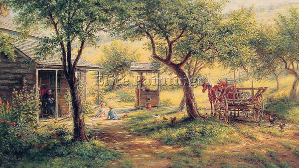 AMERICAN EDWARD LAMSON HENRY STOPPING TO WATER HIS HORSES ARTIST PAINTING CANVAS - Oil Paintings Gallery Repro