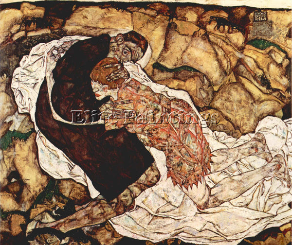 EGON SCHIELE DEATH AND THE WOMAN ARTIST PAINTING REPRODUCTION HANDMADE OIL REPRO