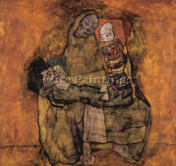 EGON SCHIELE MOTHER WITH TWO CHILDREN ARTIST PAINTING REPRODUCTION HANDMADE OIL