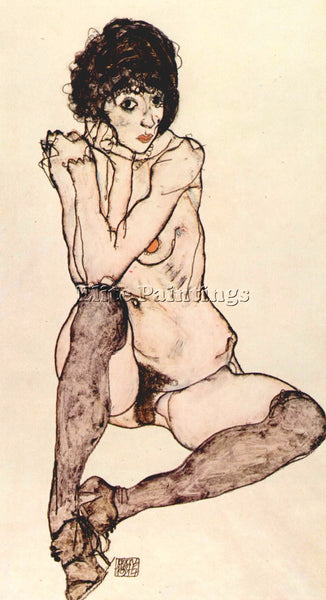 EGON SCHIELE SITTING FEMALE NUDE ARTIST PAINTING REPRODUCTION HANDMADE OIL REPRO