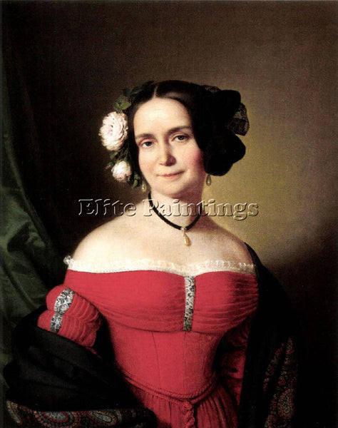 FRENCH EINSLE ANTON WOMAN IN RED DRESS 1838 ARTIST PAINTING HANDMADE OIL CANVAS