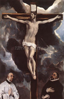 EL GRECO CHRIST ON THE CROSS ADORED BY DONORS 1585 90 ARTIST PAINTING HANDMADE