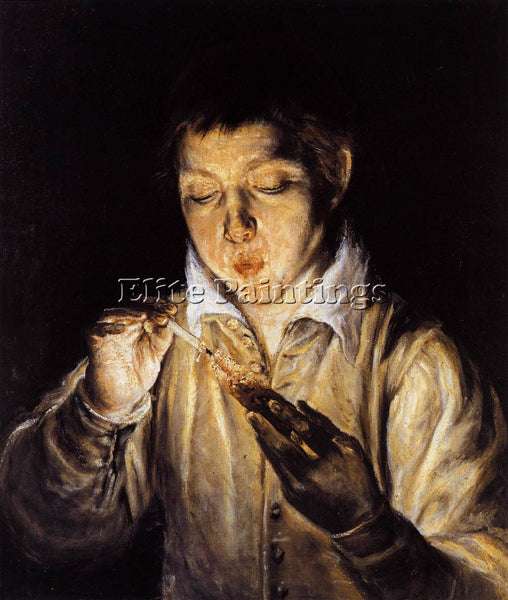 GREEK EL GRECO A BOY BLOWING ON AN EMBER TO LIGHT A CANDLE ARTIST PAINTING REPRO