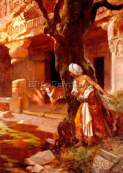 RUDOLF ERNST AWAITING THE TIGER ARTIST PAINTING REPRODUCTION HANDMADE OIL CANVAS