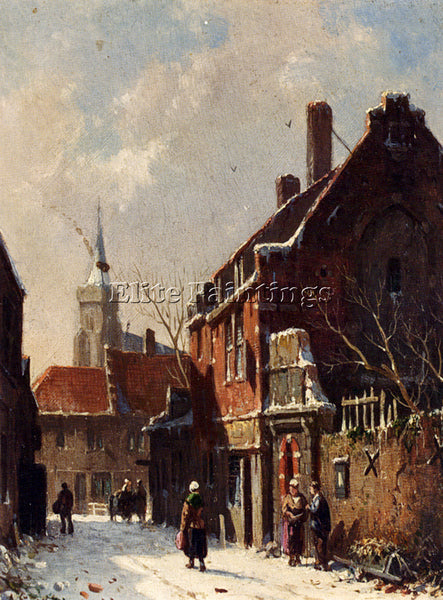 ADRIANUS EVERSEN FIGURES IN THE STREETS OF A DUTCH TOWN IN WINTER ARTIST CANVAS
