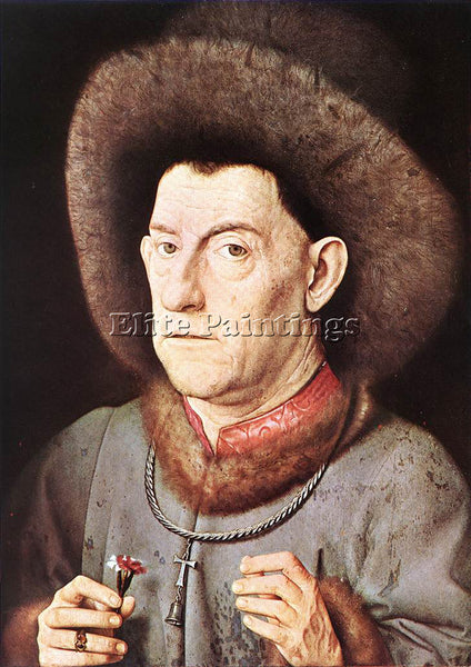 JAN VAN EYCK PORTRAIT OF A MAN WITH CARNATION ARTIST PAINTING REPRODUCTION OIL