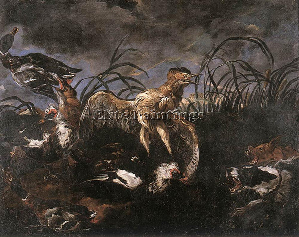 JAN FYT  BITTERN AND DUCKS STARTLED BY DOGS ARTIST PAINTING HANDMADE OIL CANVAS