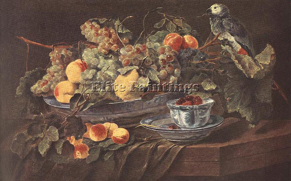 JAN FYT  STILL LIFE WITH FRUITS AND PARROT ARTIST PAINTING REPRODUCTION HANDMADE