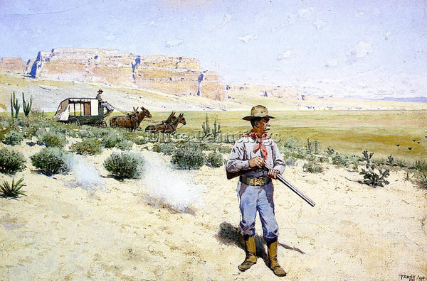 HENRY FARNY DEFENDING THE STAGECOACH ARTIST PAINTING REPRODUCTION HANDMADE OIL