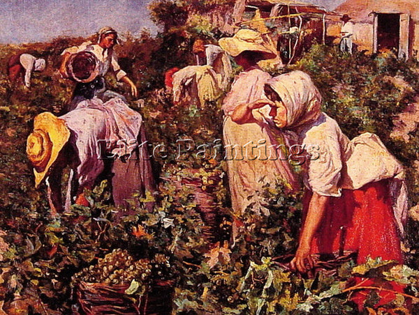 SPANISH FEDERICO GODOY Y CASTRO PICKING GRAPES ARTIST PAINTING REPRODUCTION OIL