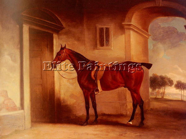 JOHN FERNELEY A SADDLED BAY HUNTER IN A STABLEYARD ARTIST PAINTING REPRODUCTION
