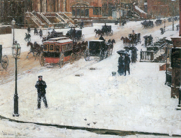 HASSAM FIFTH AVENUE IN WINTER ARTIST PAINTING REPRODUCTION HANDMADE CANVAS REPRO