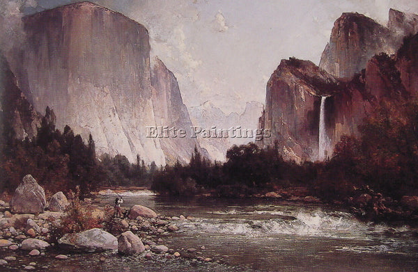 THOMAS HILL FISHING ON THE MERCED RIVER ARTIST PAINTING REPRODUCTION HANDMADE