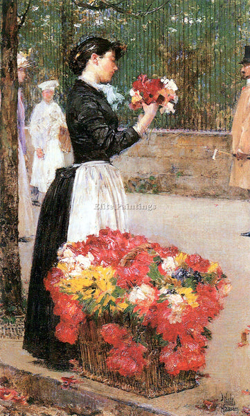 HASSAM FLOWER GIRL ARTIST PAINTING REPRODUCTION HANDMADE CANVAS REPRO WALL DECO
