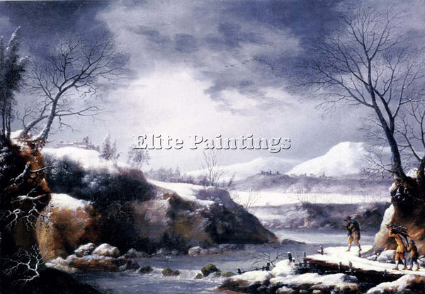 FOSCHI FRANCESCO A WINTER LANDSCAPE WITH TRAVELLERS ON A PATH PAINTING HANDMADE