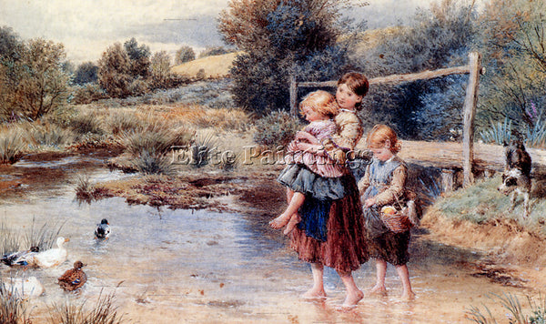 MYLES BIRKET FOSTER CHILDREN PADDLING IN A STREAM ARTIST PAINTING REPRODUCTION