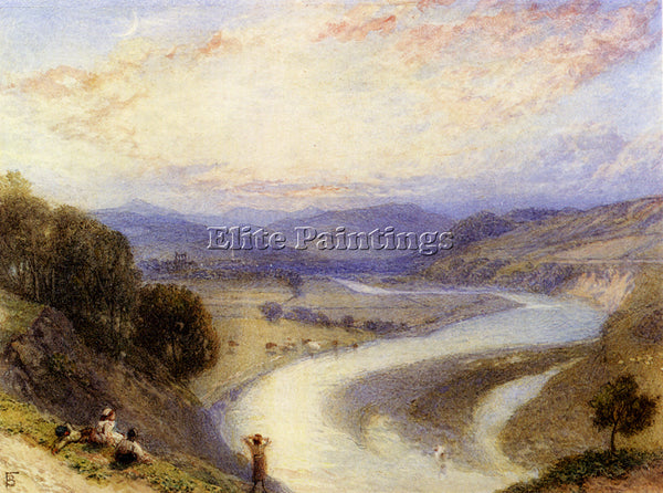 MYLES BIRKET FOSTER MELROSE ABBEY FROM THE BANKS OF THE TWEED PAINTING HANDMADE