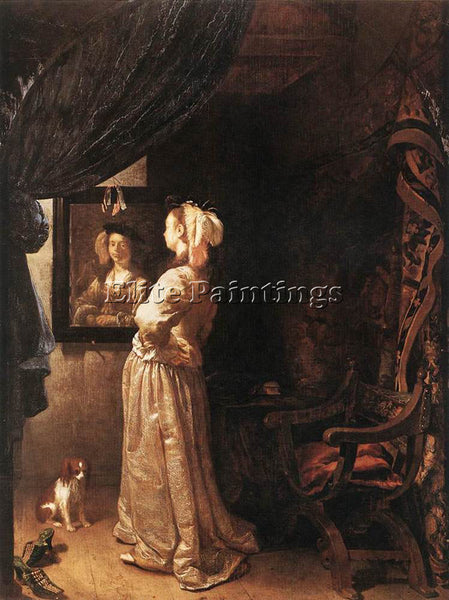 FRANS VAN MIERIS WOMAN BEFORE THE MIRROR DETAIL ARTIST PAINTING REPRODUCTION OIL