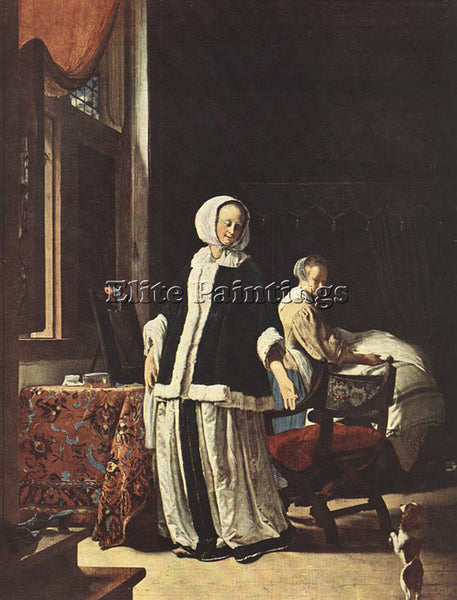 FRANS VAN MIERIS YOUNG WOMAN IN THE MORNING ARTIST PAINTING HANDMADE OIL CANVAS