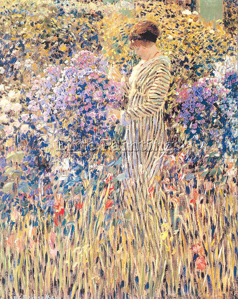 FREDERICK FRIESEKE LADY IN A GARDEN ARTIST PAINTING REPRODUCTION HANDMADE OIL