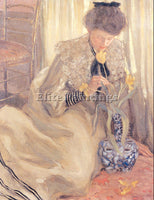 FREDERICK FRIESEKE THE YELLOW TULIP ARTIST PAINTING REPRODUCTION HANDMADE OIL