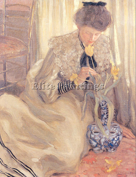 FREDERICK FRIESEKE THE YELLOW TULIP ARTIST PAINTING REPRODUCTION HANDMADE OIL
