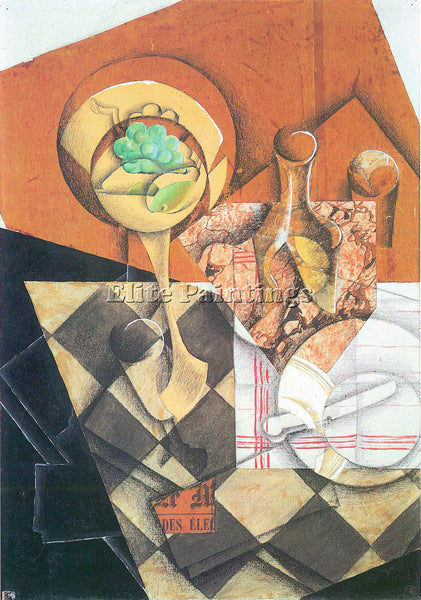 JUAN GRIS FRUIT PEEL AND CARAFE ARTIST PAINTING REPRODUCTION HANDMADE OIL CANVAS
