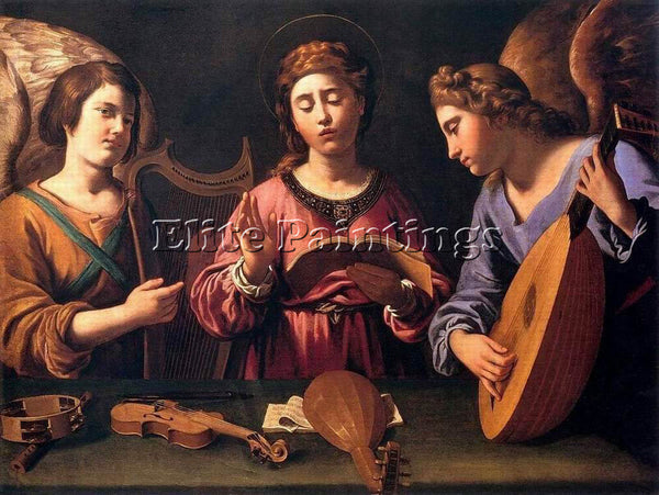 ITALIAN GRAMATICA ANTIVEDUTO ST CECILA WITH TWO ANGELS ARTIST PAINTING HANDMADE