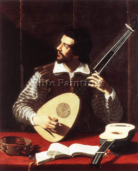 ITALIAN GRAMATICA ANTIVEDUTO THE THEORBO PLAYER ARTIST PAINTING REPRODUCTION OIL