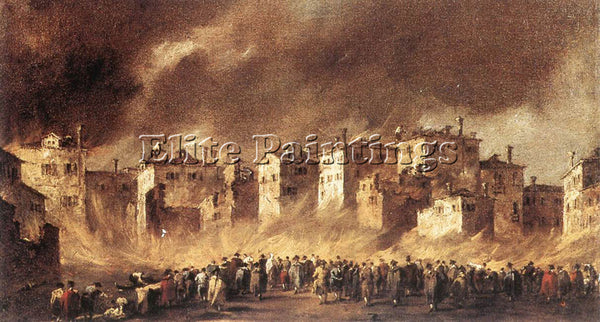 FRANCESCO GUARDI FIRE IN THE OIL DEPOT AT SAN MARCUOLA 2 ARTIST PAINTING CANVAS