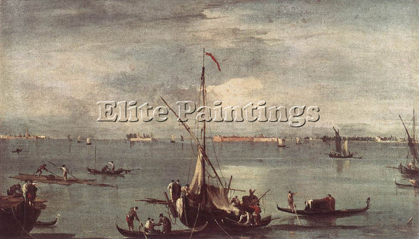 FRANCESCO GUARDI THE LAGOON WITH BOATS GONDOLAS AND RAFTS ARTIST PAINTING CANVAS