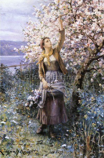 DANIEL RIDGWAY KNIGHT GATHERING APPLE BLOSSOMS ARTIST PAINTING REPRODUCTION OIL