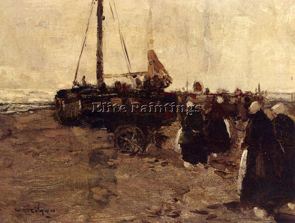ITALIAN GIBSON WILLIAM ALFRED THE RETURN OF THE FISHING BOATS PAINTING HANDMADE