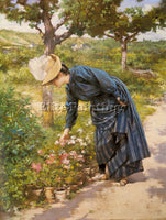 VICTOR GABRIEL GILBERT LADY IN A GARDEN ARTIST PAINTING REPRODUCTION HANDMADE
