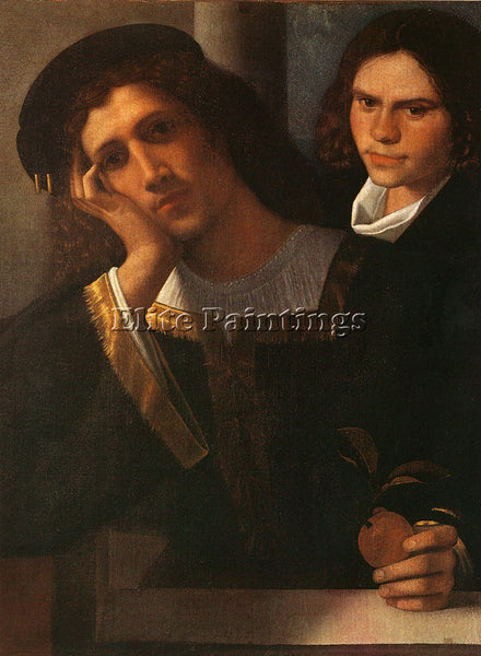ITALIAN GIORGIONE ATTRIBUTED DOUBLE PORTRAIT ARTIST PAINTING HANDMADE OIL CANVAS