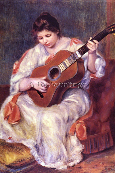RENOIR GIRL PLAYING GUITAR ARTIST PAINTING REPRODUCTION HANDMADE OIL CANVAS DECO