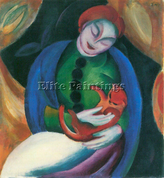 FRANZ MARC GIRL WITH A CAT II ARTIST PAINTING REPRODUCTION HANDMADE CANVAS REPRO