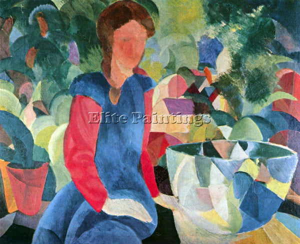 MACKE GIRLS WITH FISH BELL ARTIST PAINTING REPRODUCTION HANDMADE OIL CANVAS DECO