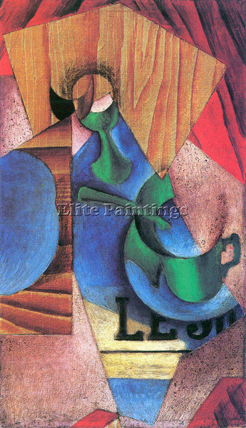 JUAN GRIS GLASS CUP AND NEWSPAPER ARTIST PAINTING REPRODUCTION HANDMADE OIL DECO