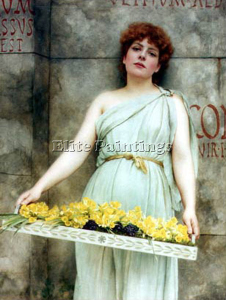 JOHN WILLIAM GODWARD A FLOWER SELLER 1896 ARTIST PAINTING REPRODUCTION HANDMADE