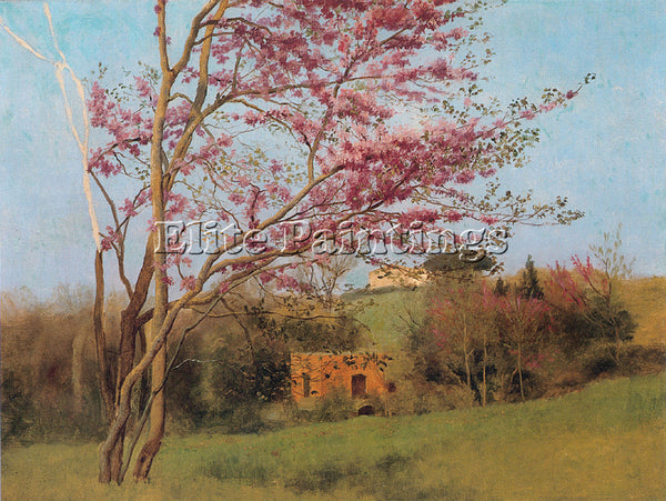 JOHN WILLIAM GODWARD LANDSCAPE BLOSSOMING RED ALMOND ARTIST PAINTING HANDMADE