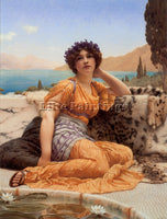 JOHN  GODWARD WITH VIOLETS WREATHED AND ROBE OF SAFFRON HUE ARTIST PAINTING OIL