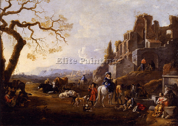 GOUBAU ANTHONIE LANDSCAPE WITH FIGURES ARTIST PAINTING REPRODUCTION HANDMADE OIL