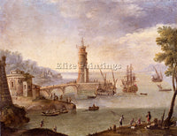 GREVENBROECK ORAZIO HARBOUR SCENE WITH SHIPS FORTIFICATION ARTIST PAINTING REPRO
